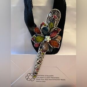 Ornate Faux Jewel Silvertone Large Barette